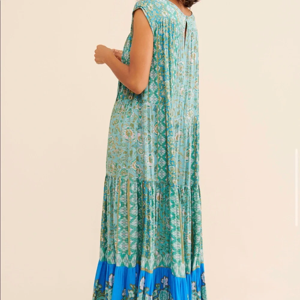 FREE PEOPLE Hanalei Bay Maxi Dress Blue Size Medium Turquoise Multi - Picture 3 of 16